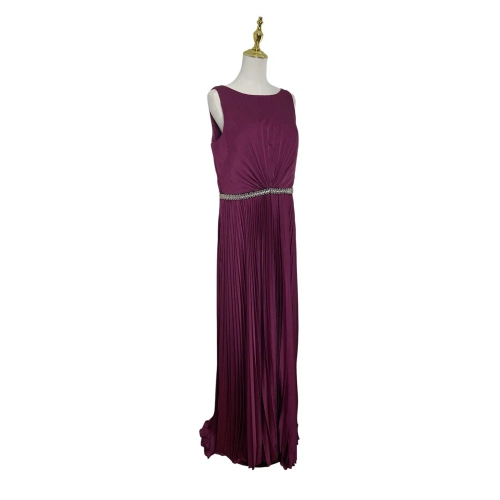 Mac Duggal 26610 Berry Satin Pleated Rhinestone Waist Gown Size 12 $458